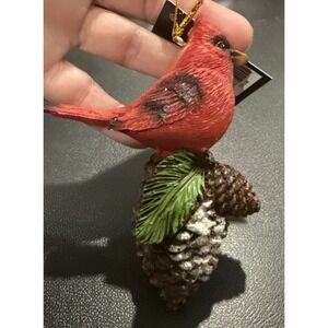 Cardinal Red Bird Pinecone Resin Christmas Holiday Tree‎ Ornament NEW Rustic